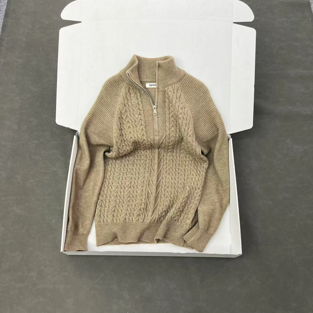 日单羊毛混纺 质感超好 男士立领立体提花复古休闲针织毛衣