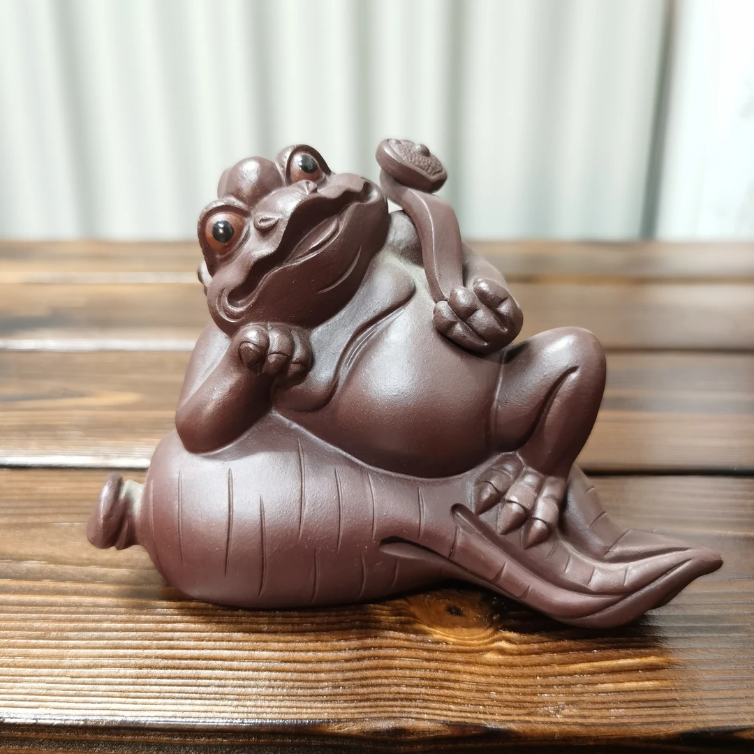 当代 紫砂茶宠摆件人生如意金蟾：长13cm 高9.5cm创意