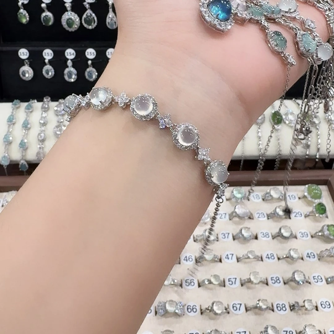 银S925镶嵌岫玉手链特**条