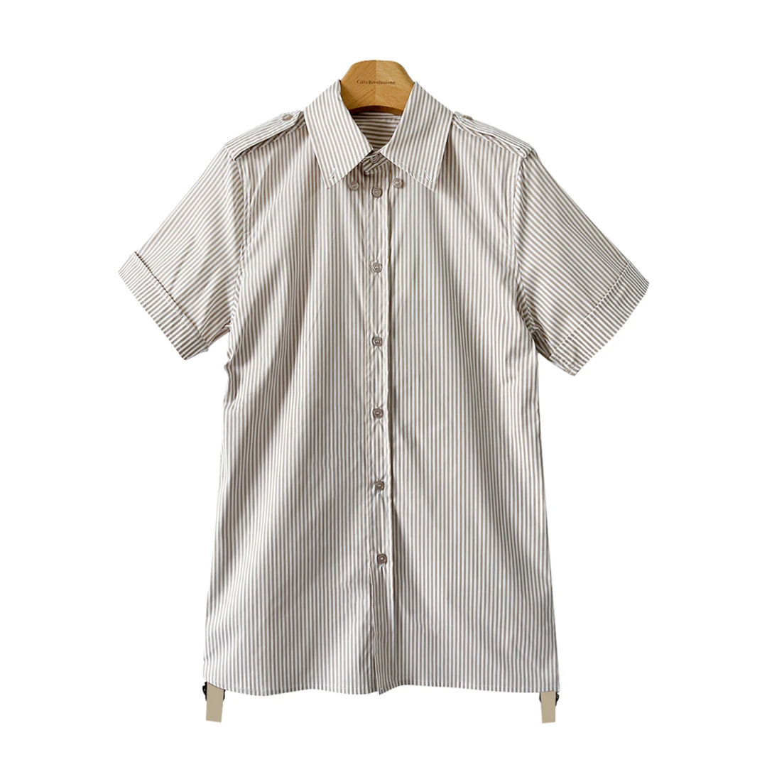 趁早同步管|格子家条纹印花两侧抽绳短袖衬衫288