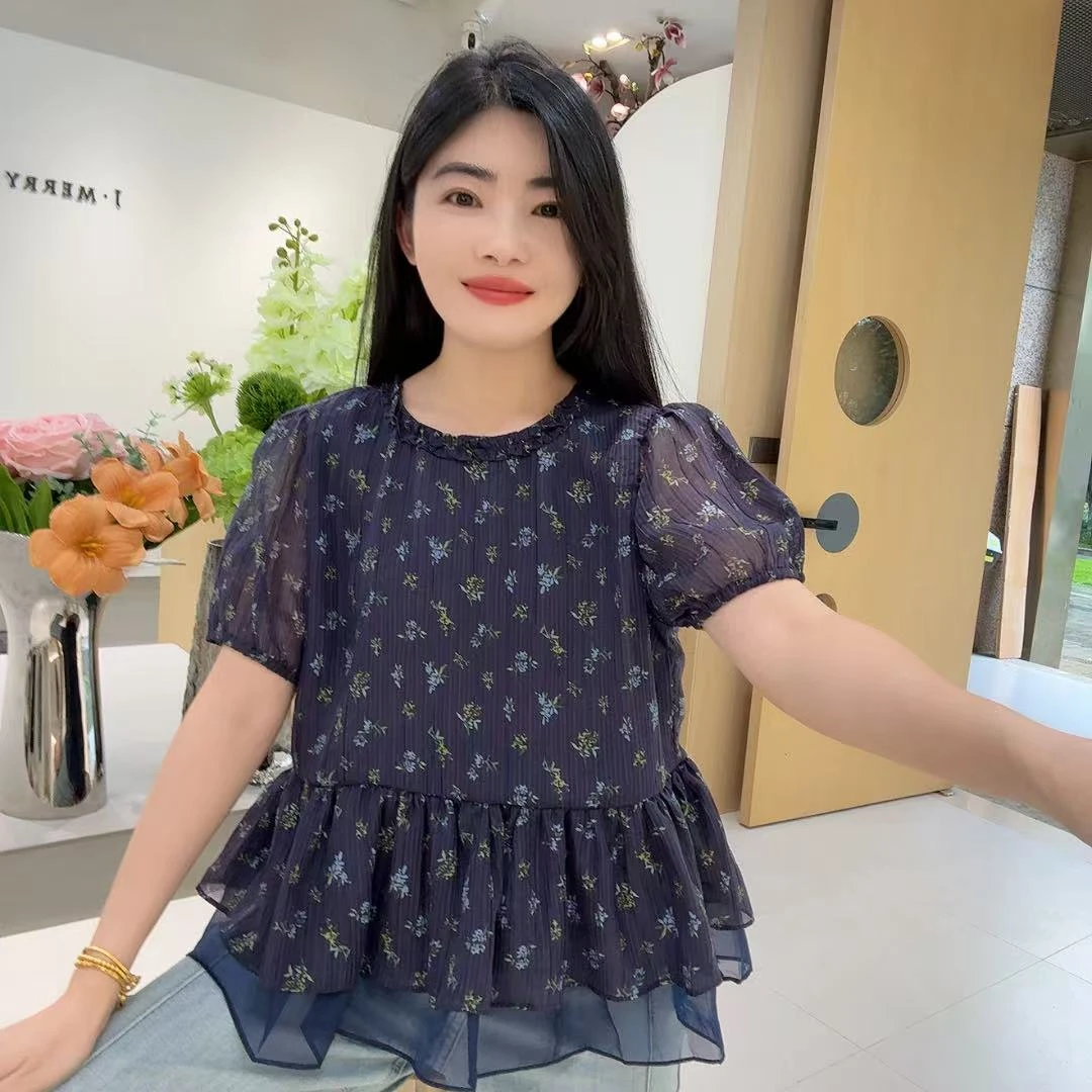 QC 253519  圆领碎花设计感韩系小衫洋气短袖