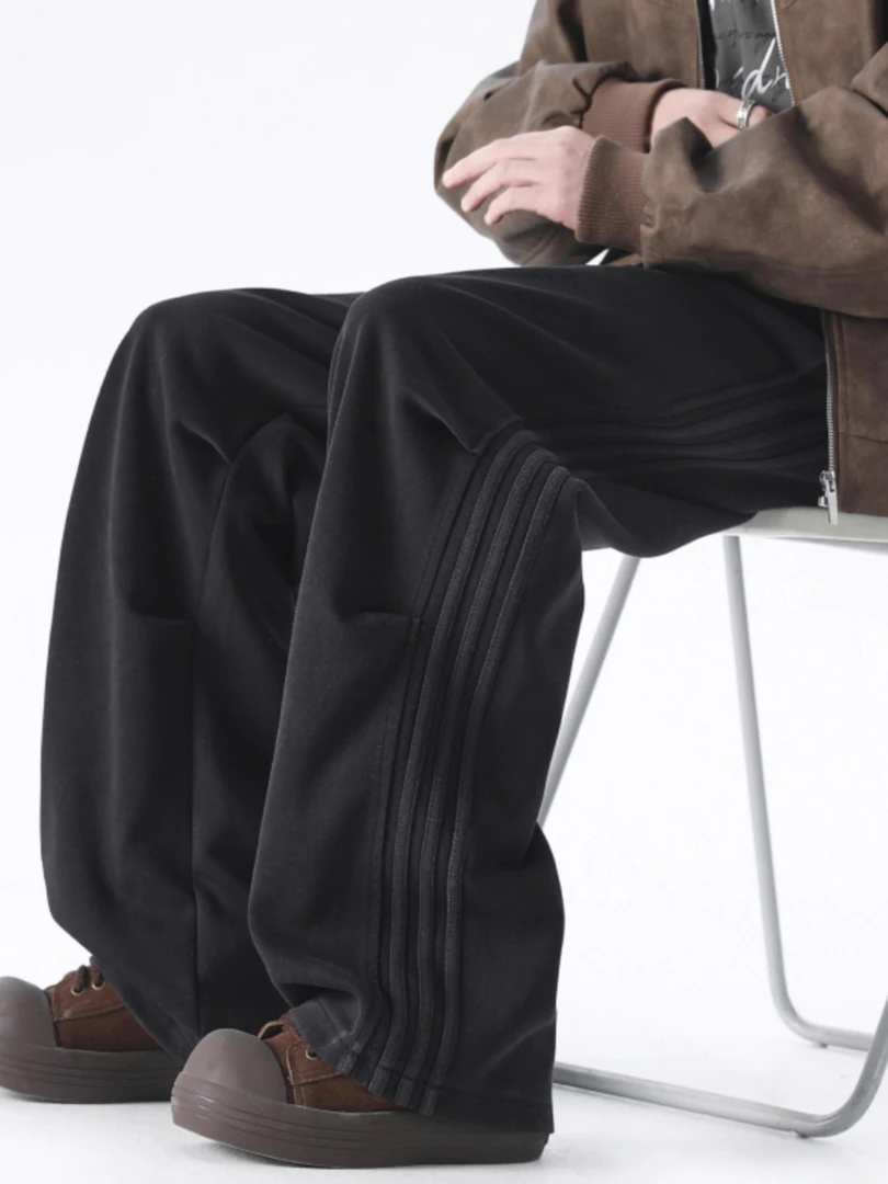 水洗复古卫裤男生裤子春秋冬季美式直筒宽松加绒运动裤休闲裤长裤