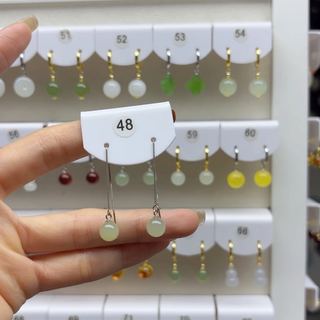 银S925镶嵌和田玉耳饰