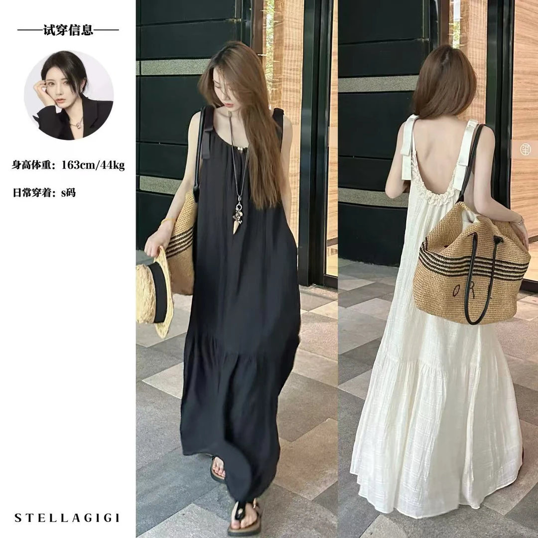 SG / 杨依姗 SS抽绳吊带露背肌理感度假风连衣裙Q-20250900