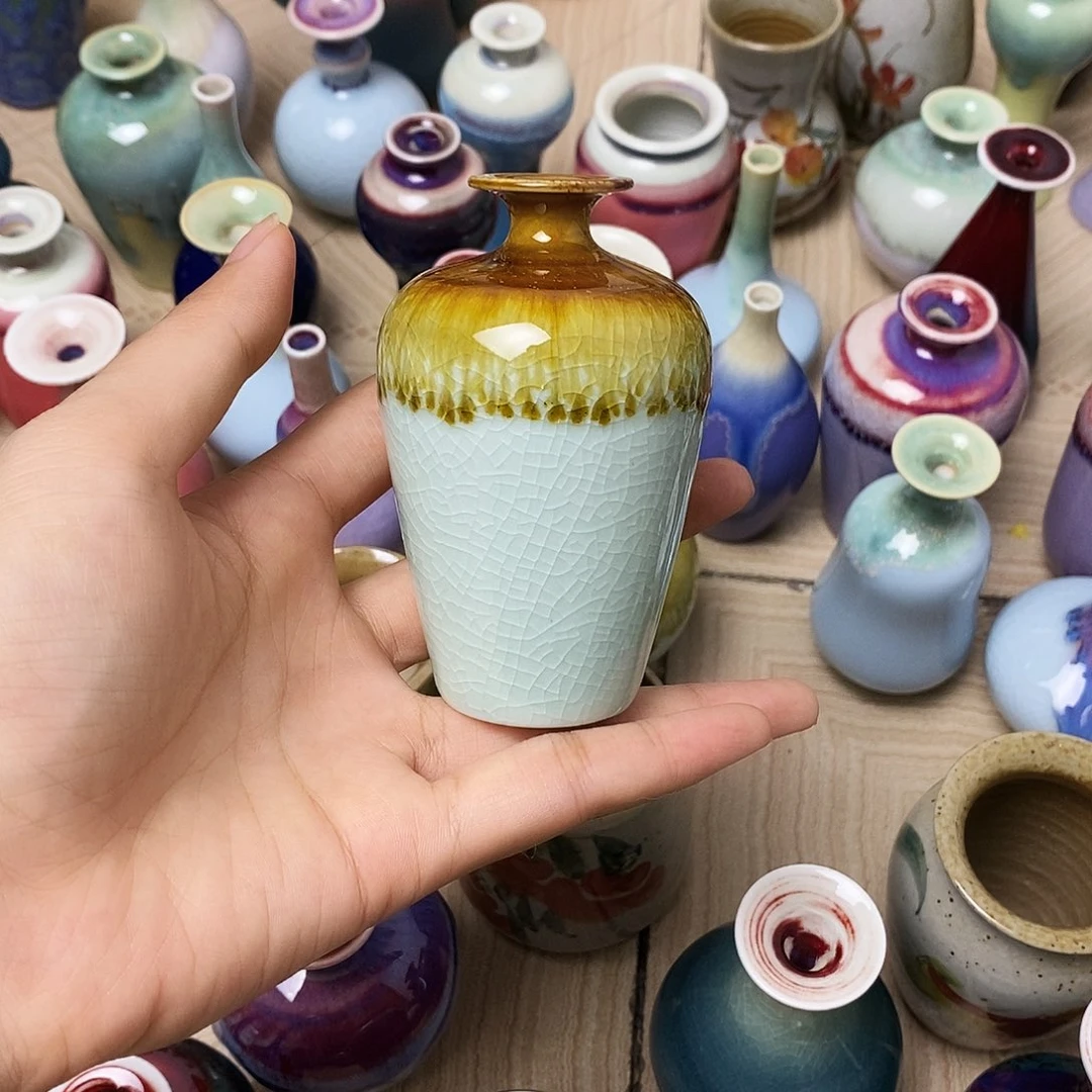 摆件巴掌大不插花景德镇高温陶瓷小花器