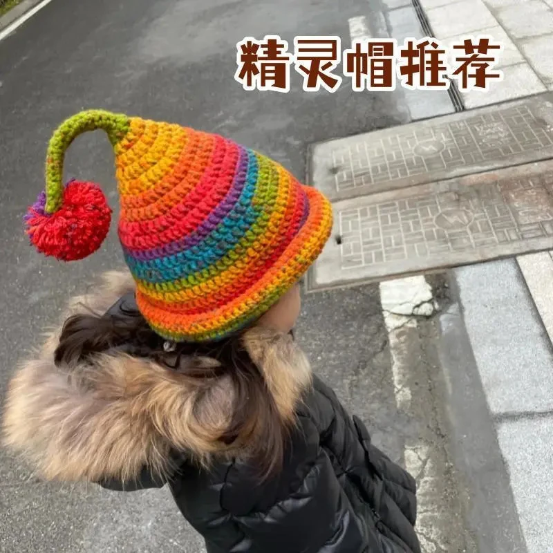 2025新年可爱精灵帽子diy材料包手工编织毛线钩针巫师帽儿童礼物