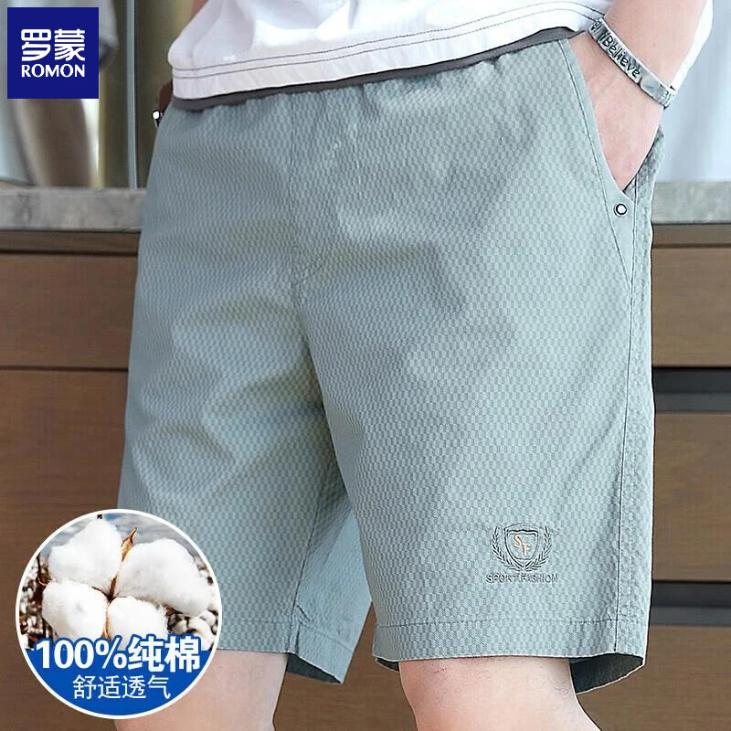 罗蒙新款纯棉休闲短裤男士夏季薄款外穿五分裤大裤衩宽松5分中裤