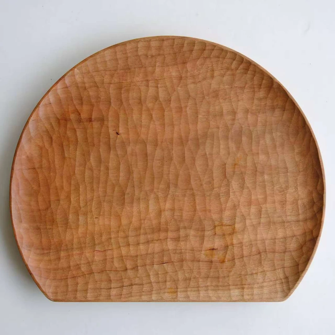 花间事定制款半圆手雕托盘32cm*27cm  樱桃木