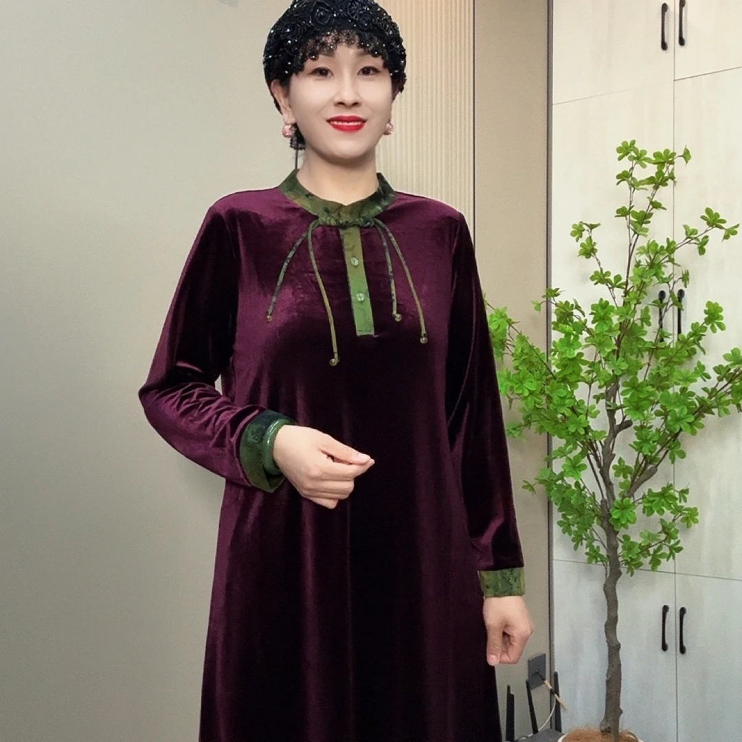 261新中式流苏金丝绒中款连衣裙（裙长110厘米左右）