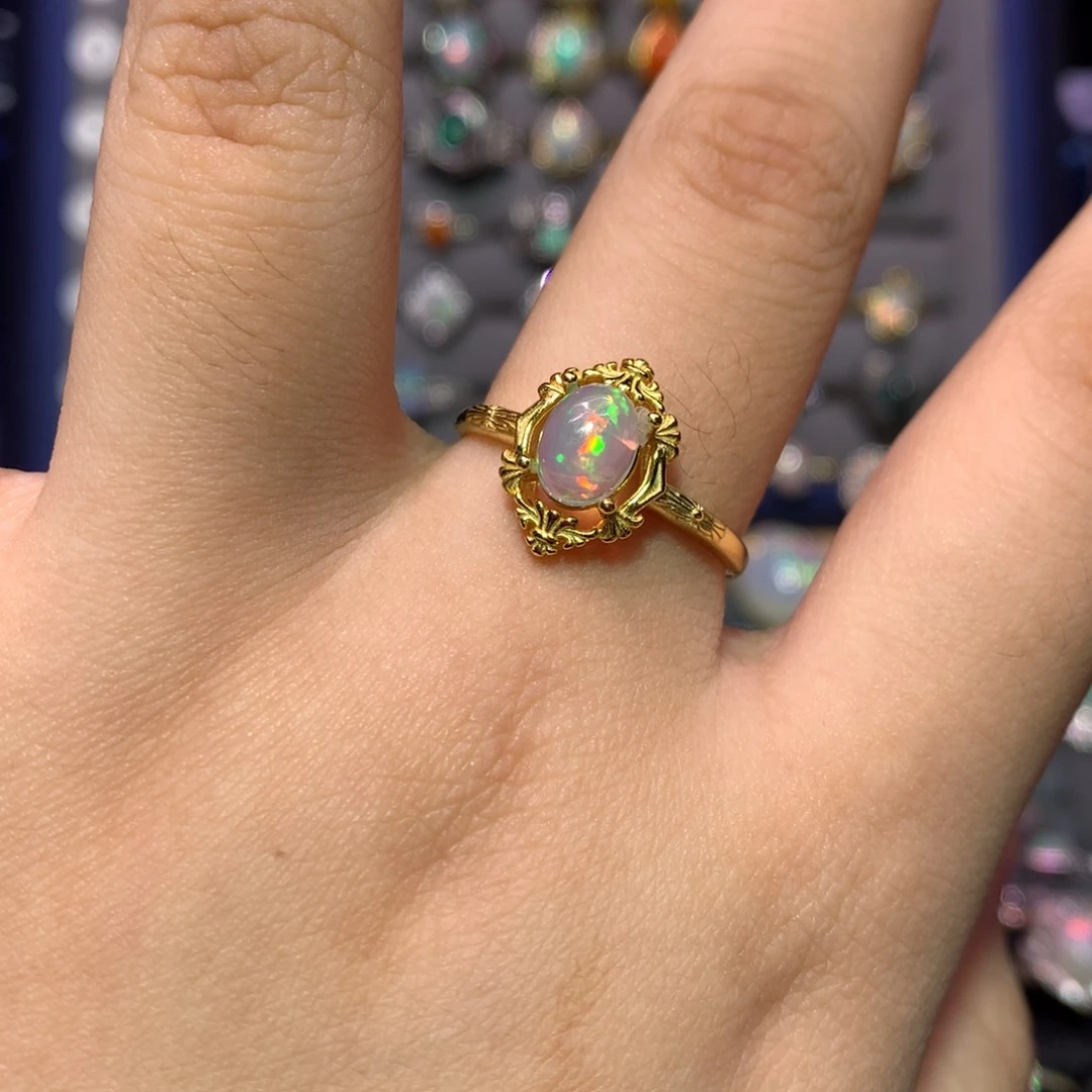 银S925镀金镶嵌欧泊戒指