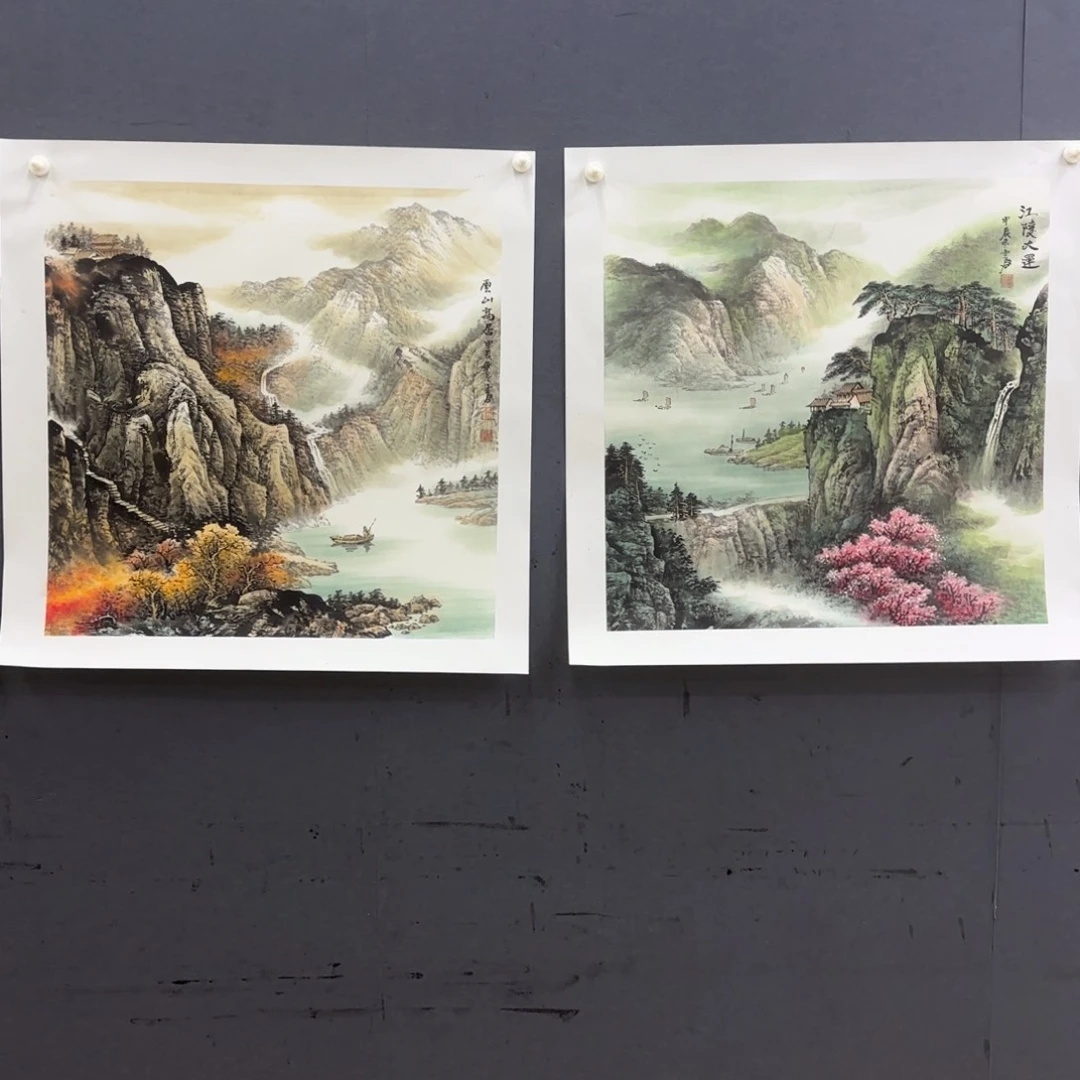 国画金*程云启斗方两张童