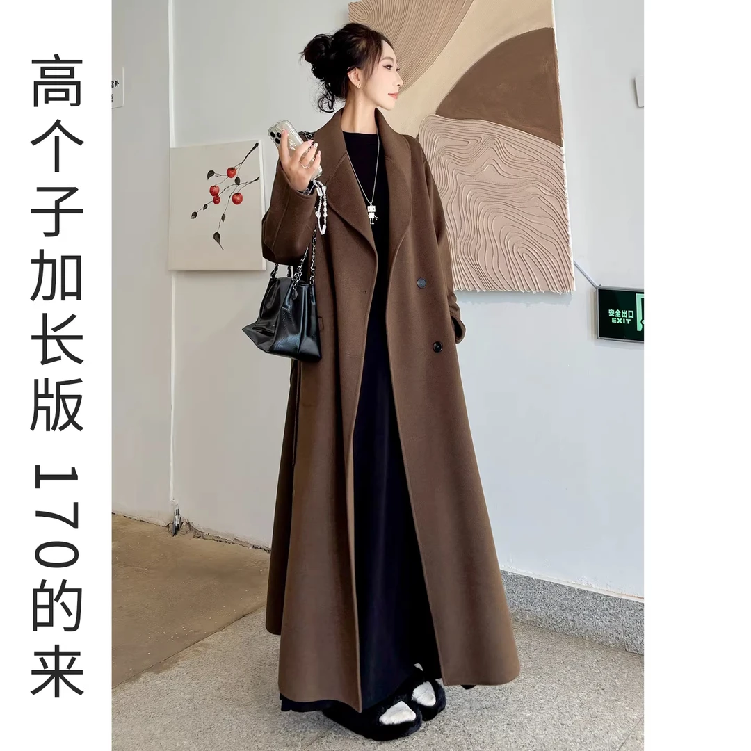 羊毛双面大衣女士年轻款2025新款超好看高个子呢子冬长款外套羊绒