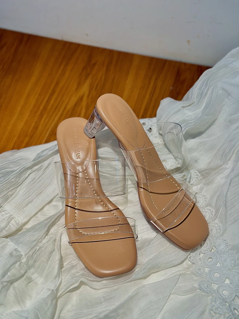 2025新款透明高跟鞋凉鞋拖鞋粗跟鞋女鞋百搭夏季仙女风网红时尚