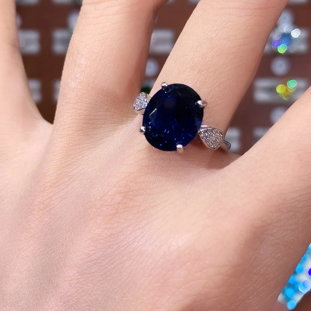 无925银皇家蓝色戒指白