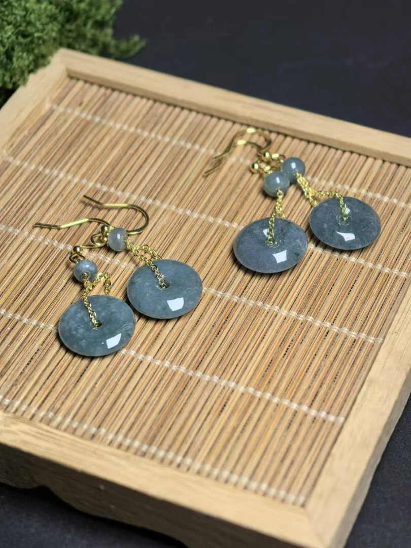 FC-198《翡翠耳坠》天然A货翡翠精品蓝水耳勾（多样性发其一）