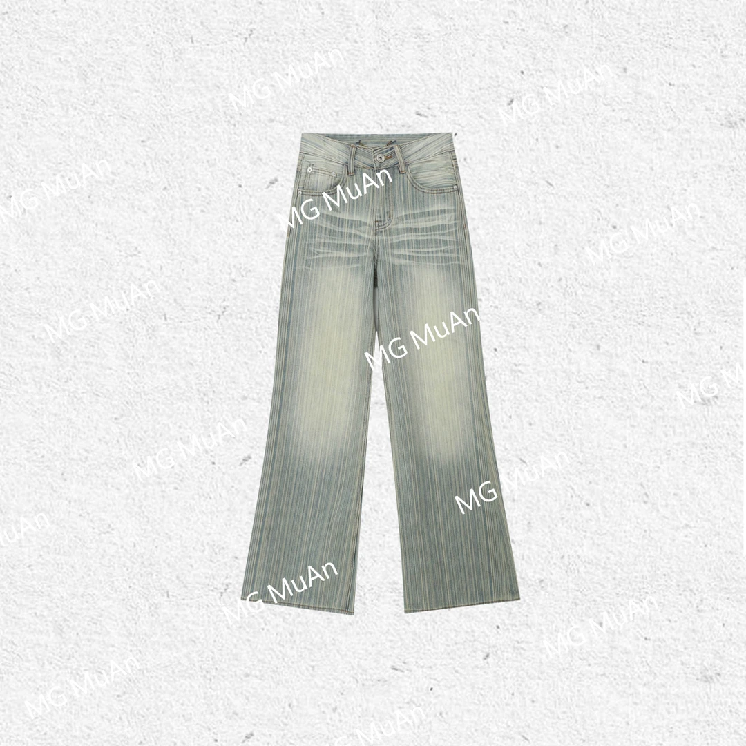 【美式条纹牛仔】小个版 MUAN定制宽松牛仔裤女ZW2-119014-小个版