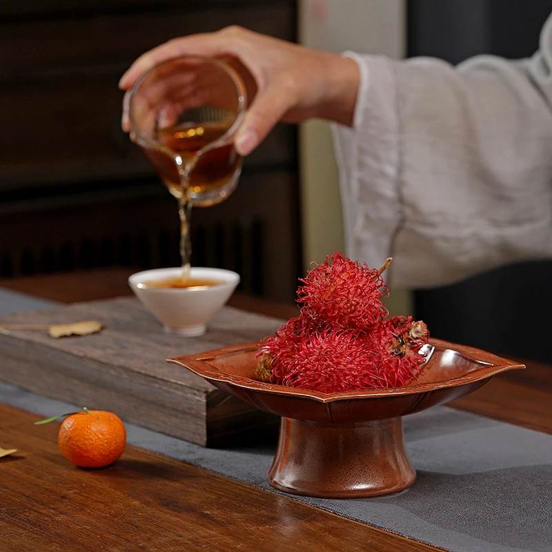 沥水果盘高脚款托盘小清新餐盘茶盘中式陶瓷分体供佛盘茶几茶点盘