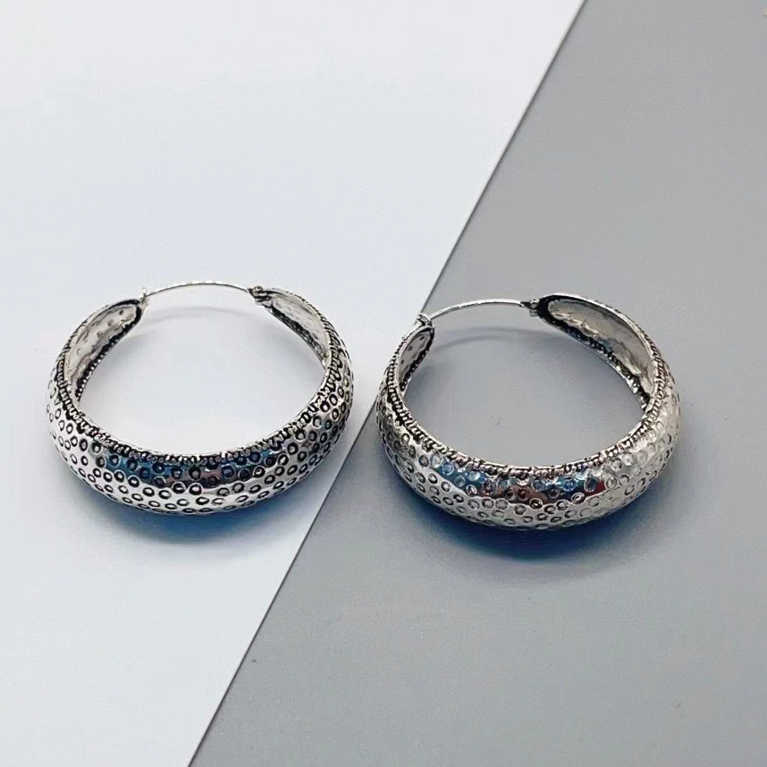 925银耳饰 《七牌银楼》纯银手工宽面气质百搭复古重工耳环