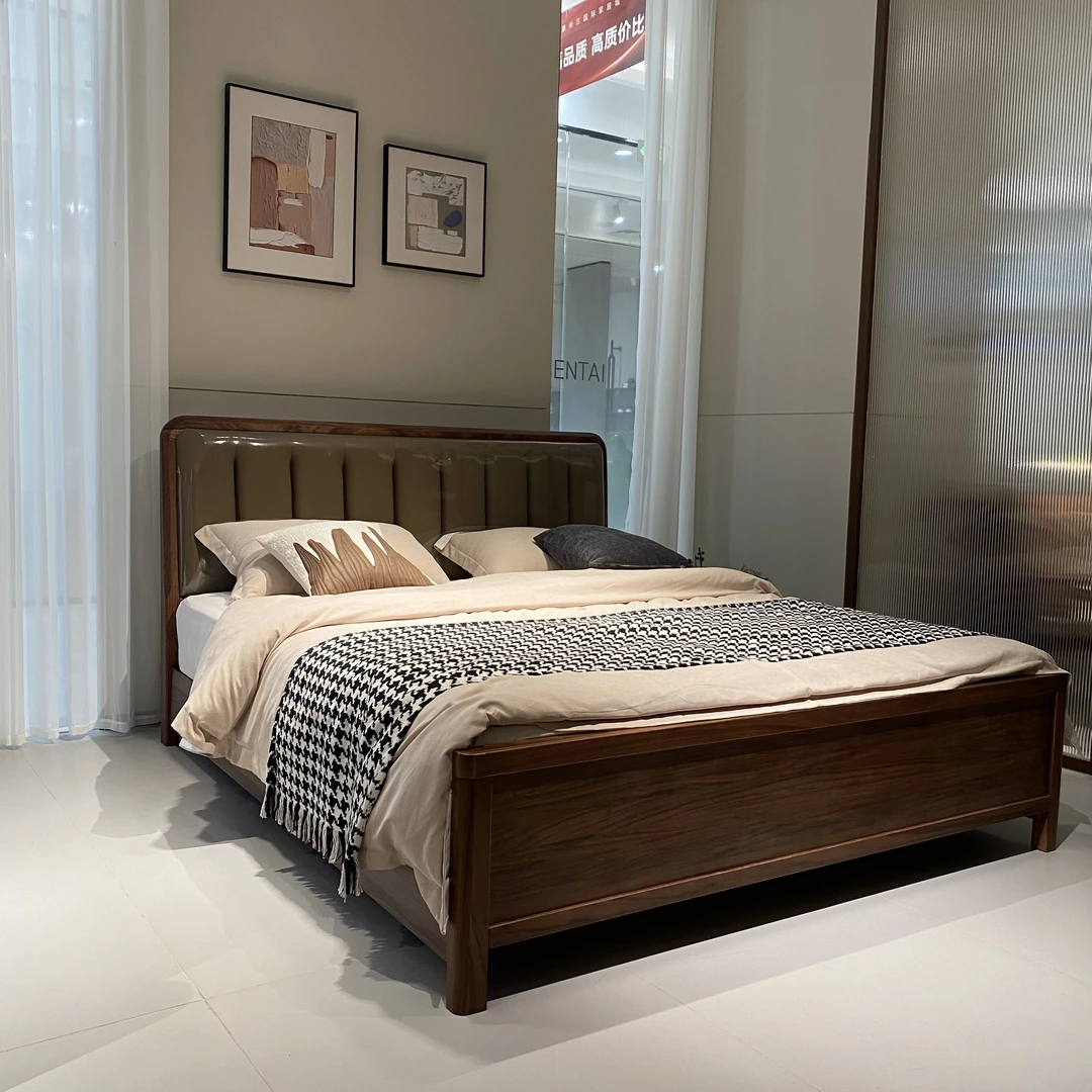 JH1015#实木床乌金木1.8米主卧现代简约双人床1.5米储物高箱婚床