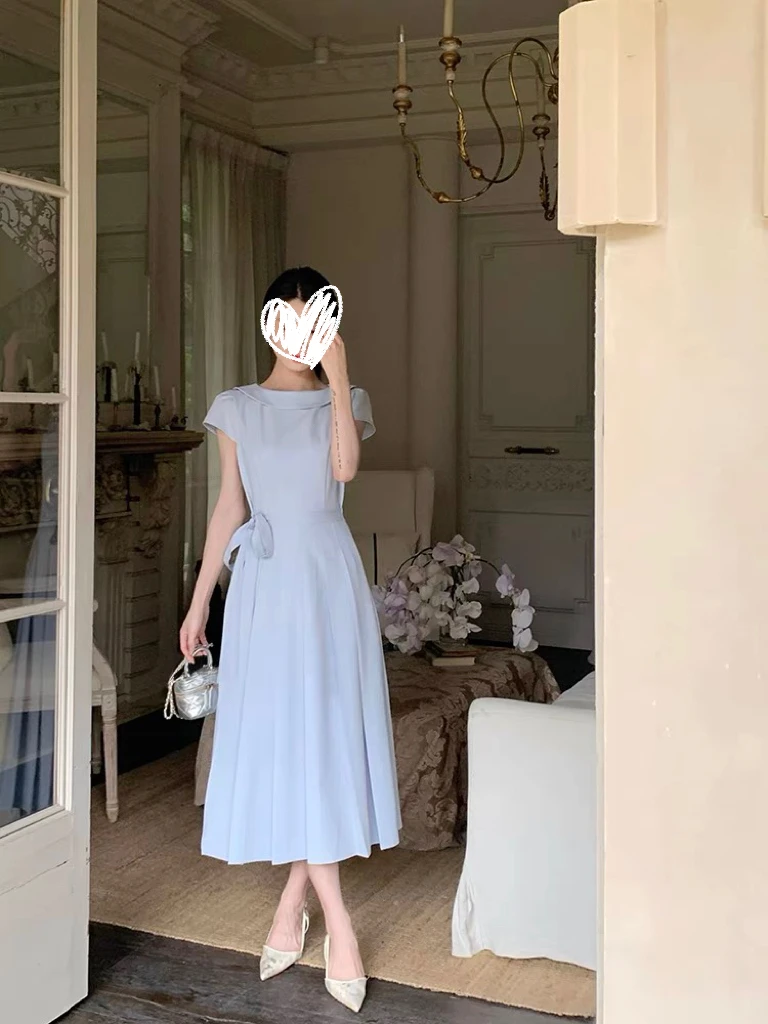 FCYSTUIDOHZJ【幸子小姐】设计感系带船领连衣裙2025夏季新款