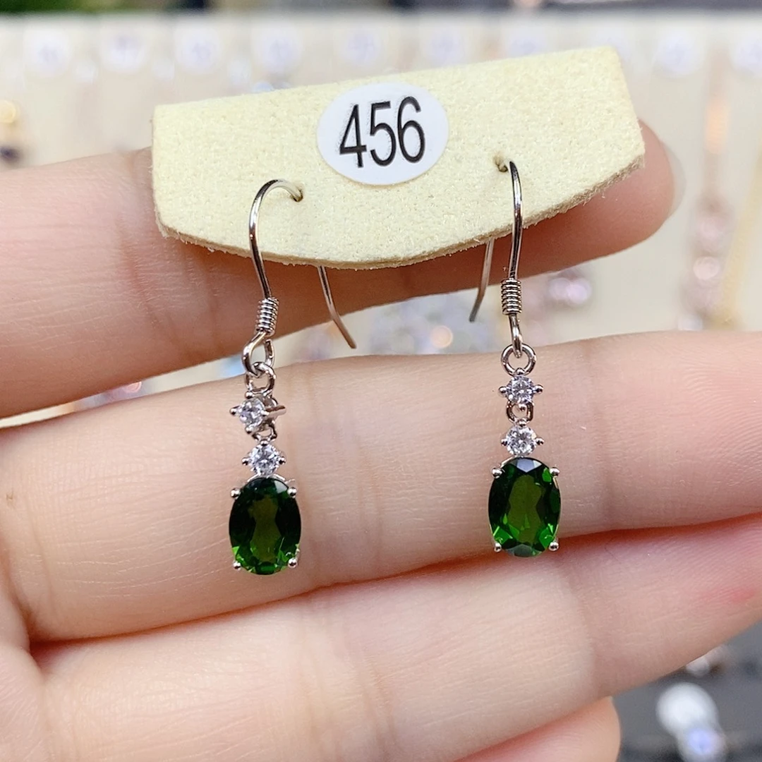 银S925镶嵌透辉石耳饰