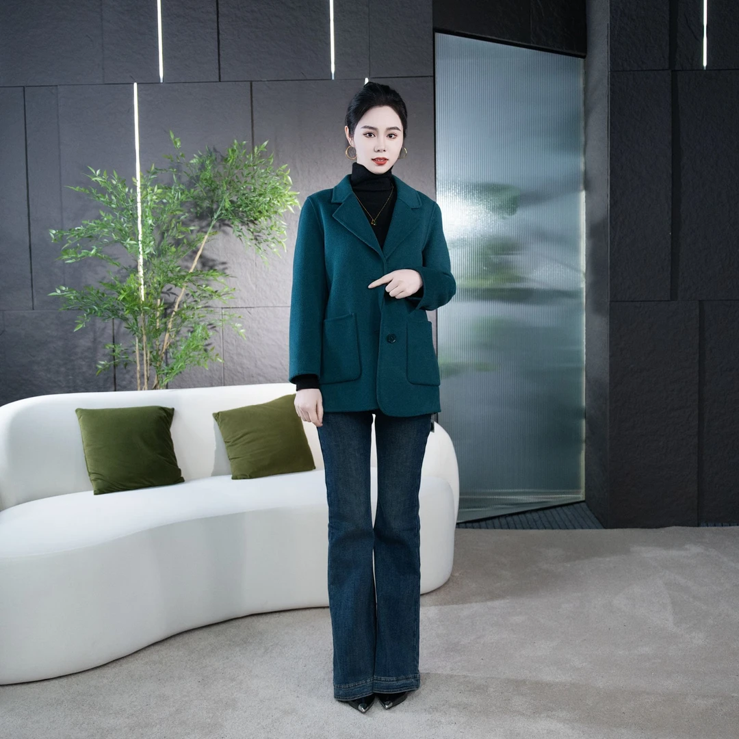 【丽爷】23002蓝色毛呢外套