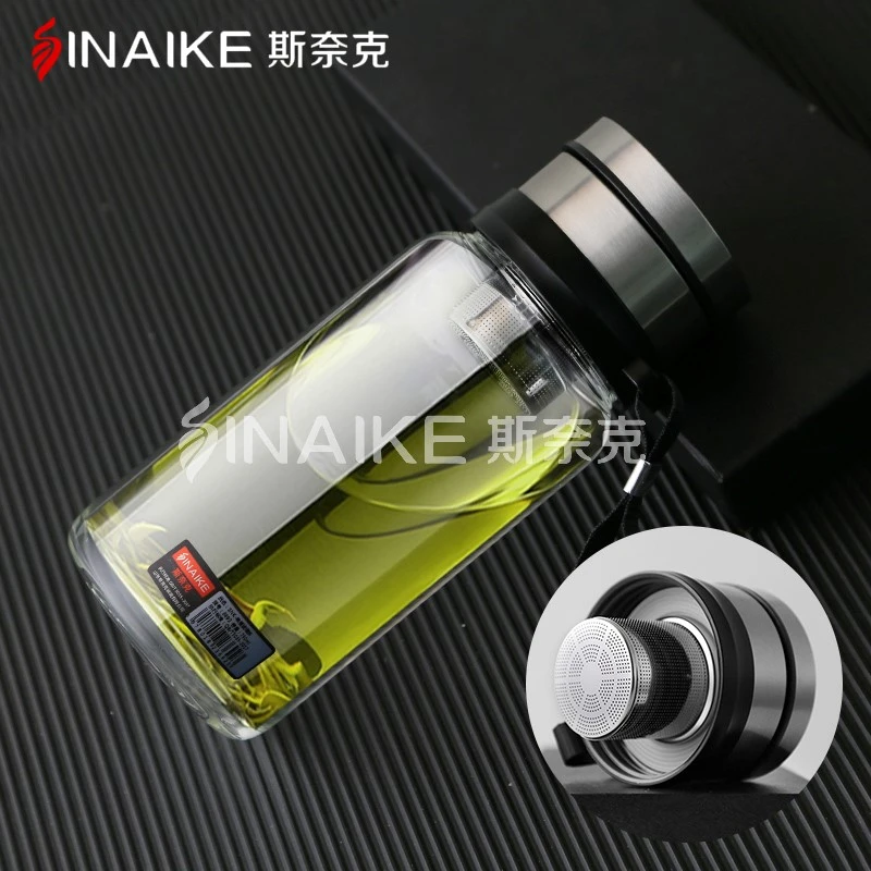 斯奈克单层大容量500/750毫升高硼硅加厚杯底提绳长滤网高档水杯