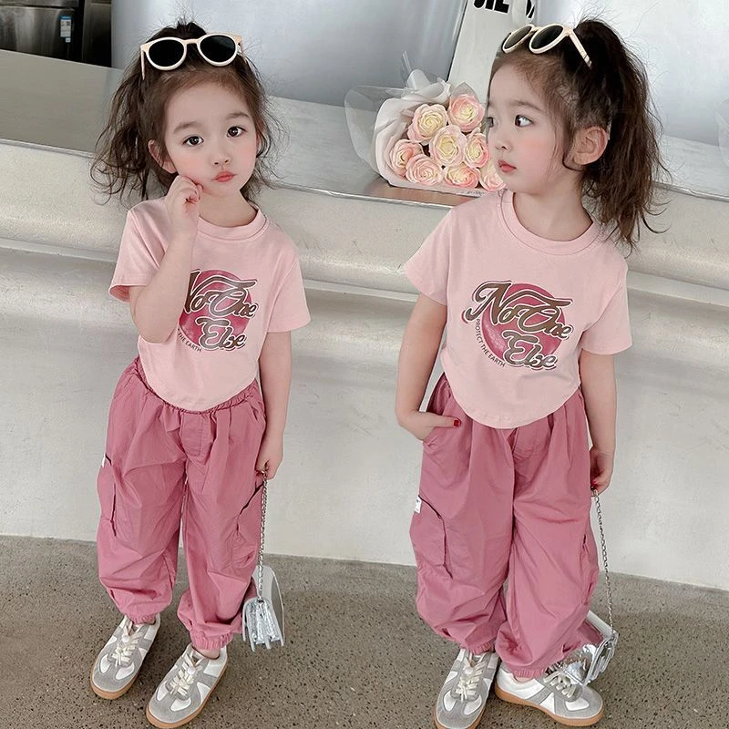 女童夏装套装新款女孩子韩版时髦短袖T恤洋气女宝宝两件套衣服潮
