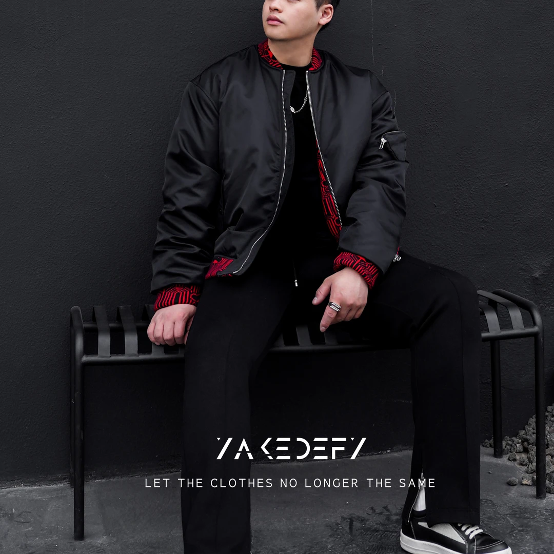 YAKEDEFY 焱 | 拉达风高质90绒撞色毛织螺纹廓形飞行员bomber夹克