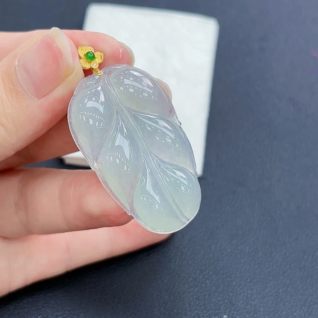 翡翠18K金镶嵌颈饰精品•金枝玉叶吊坠