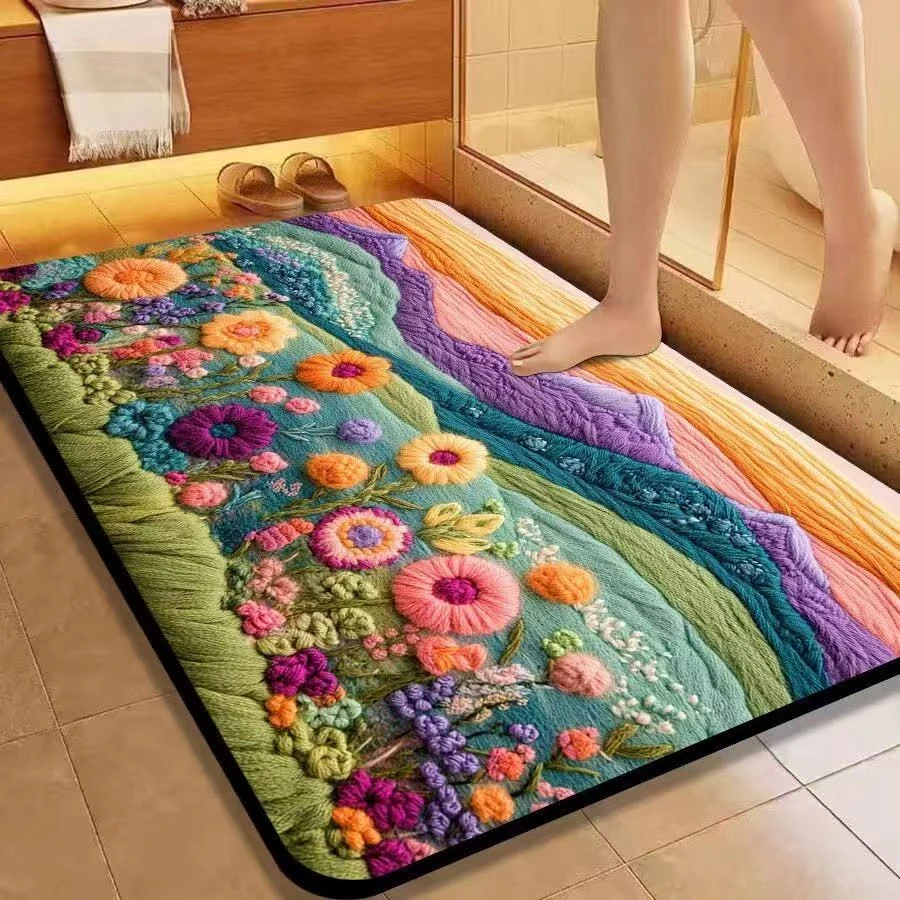 【40*60cm】创意花卉硅藻泥吸水速干脚垫 耐脏易打理防滑地垫