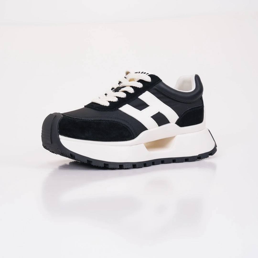 舒适增高真皮女鞋春季百搭潮流系带休闲运动透气网鞋时尚橡胶底青