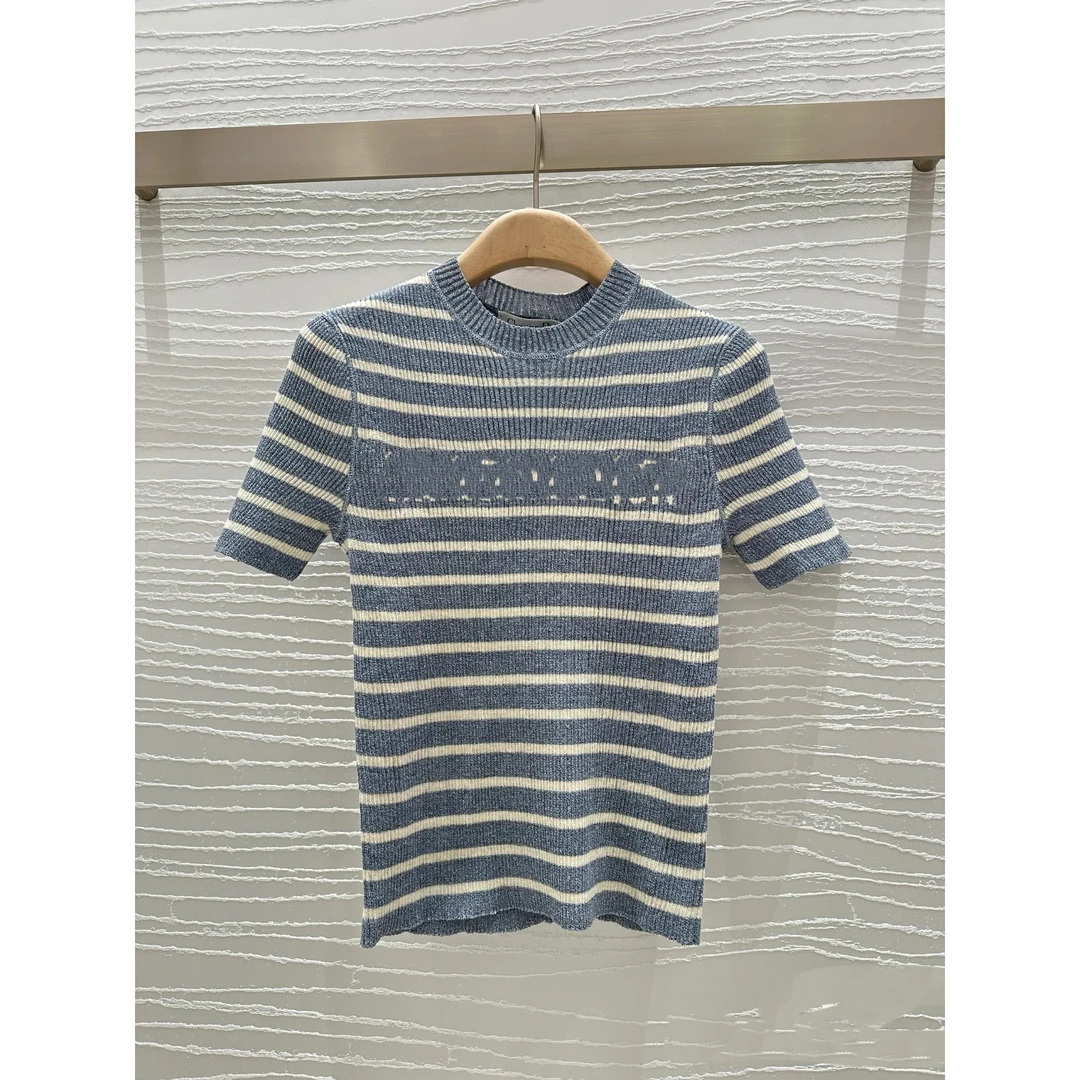 550CD条纹字母提花 针织短袖 3色