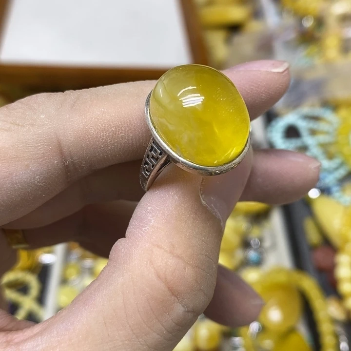 裸石蜜蜡银S925镶嵌戒指