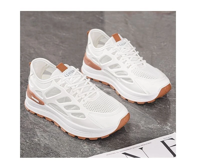 品牌真皮2025夏季新款网面透气老爹鞋轻便百搭休闲运动鞋子女