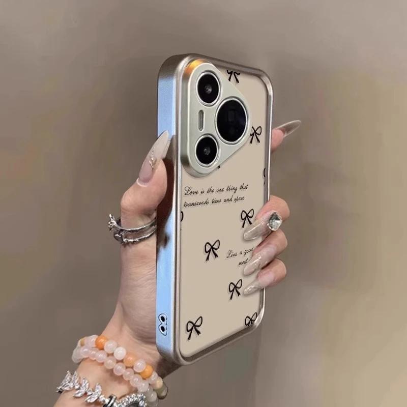 黑色蝴蝶结适用华为pura70pro手机壳新款70ultra高级感简约镜框60