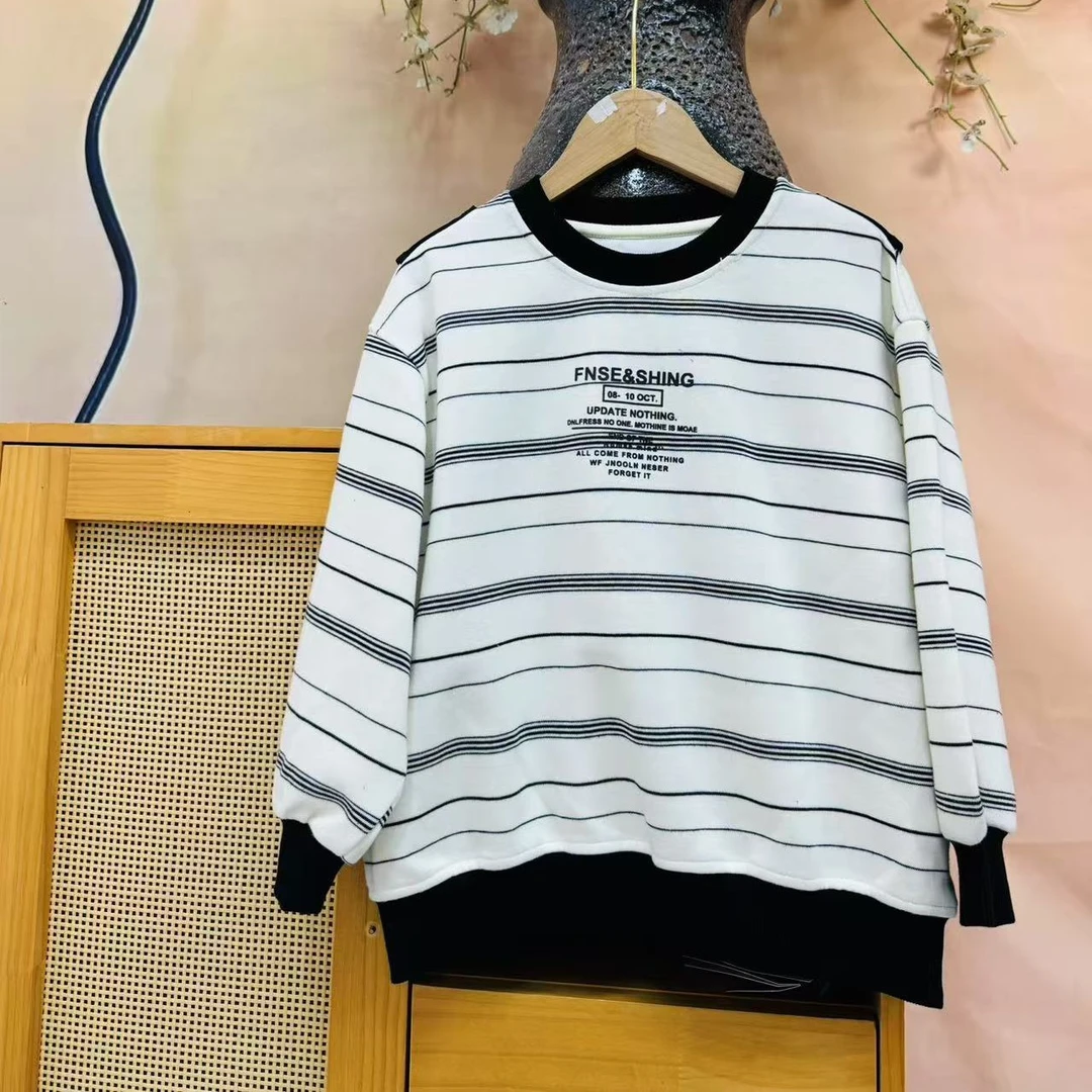 实体25秋DQK3830杏色条纹印花卫衣【120-160】（非质量不退换）