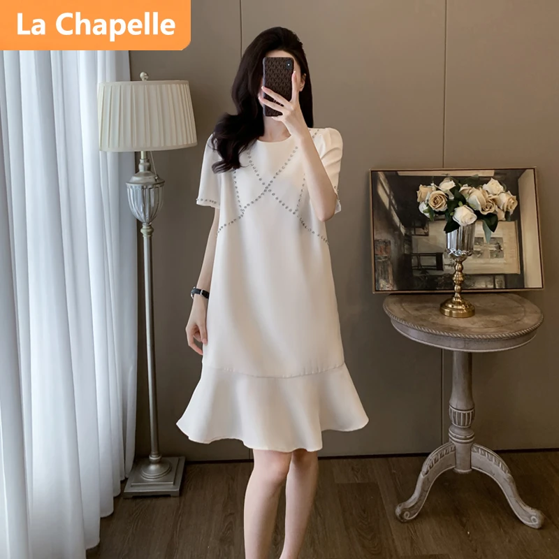 拉夏贝尔法式优雅知性连衣裙女夏季2025新款宽松显瘦鱼尾裙精致裙