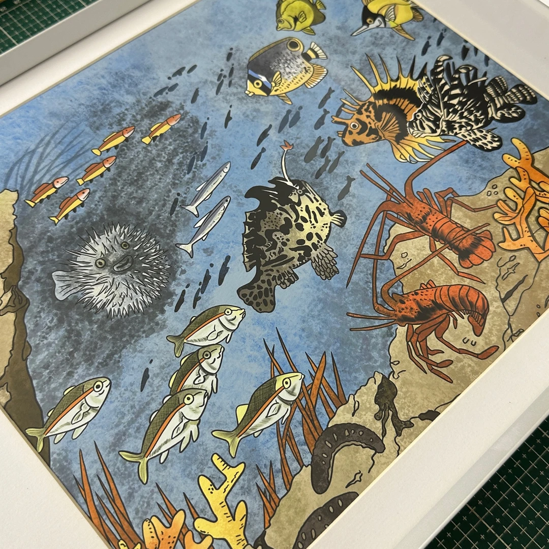 小学语文课本富饶的西沙群岛插图版画装饰画限量99版