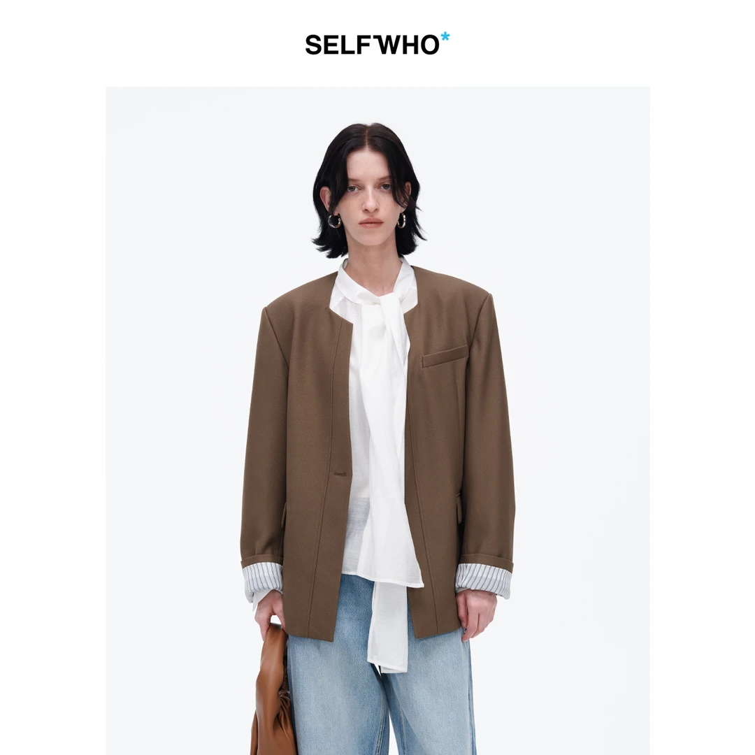 SELFWHO羊毛混纺咖啡色西装女【S1XZ001】