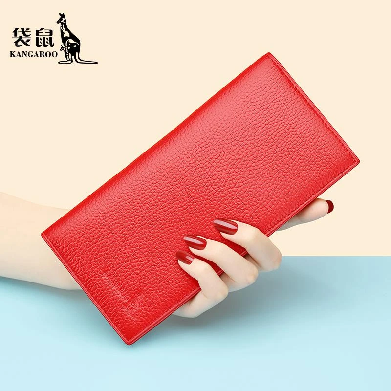 德国高档女士钱包真皮长款牛皮钱夹卡包超薄手包多卡位暗扣带