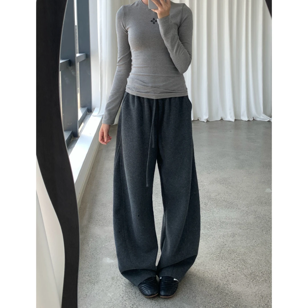 Hazi 极简舒适柔软零压剪裁高级棉纺磨毛面料弯刀版型休闲裤卫裤