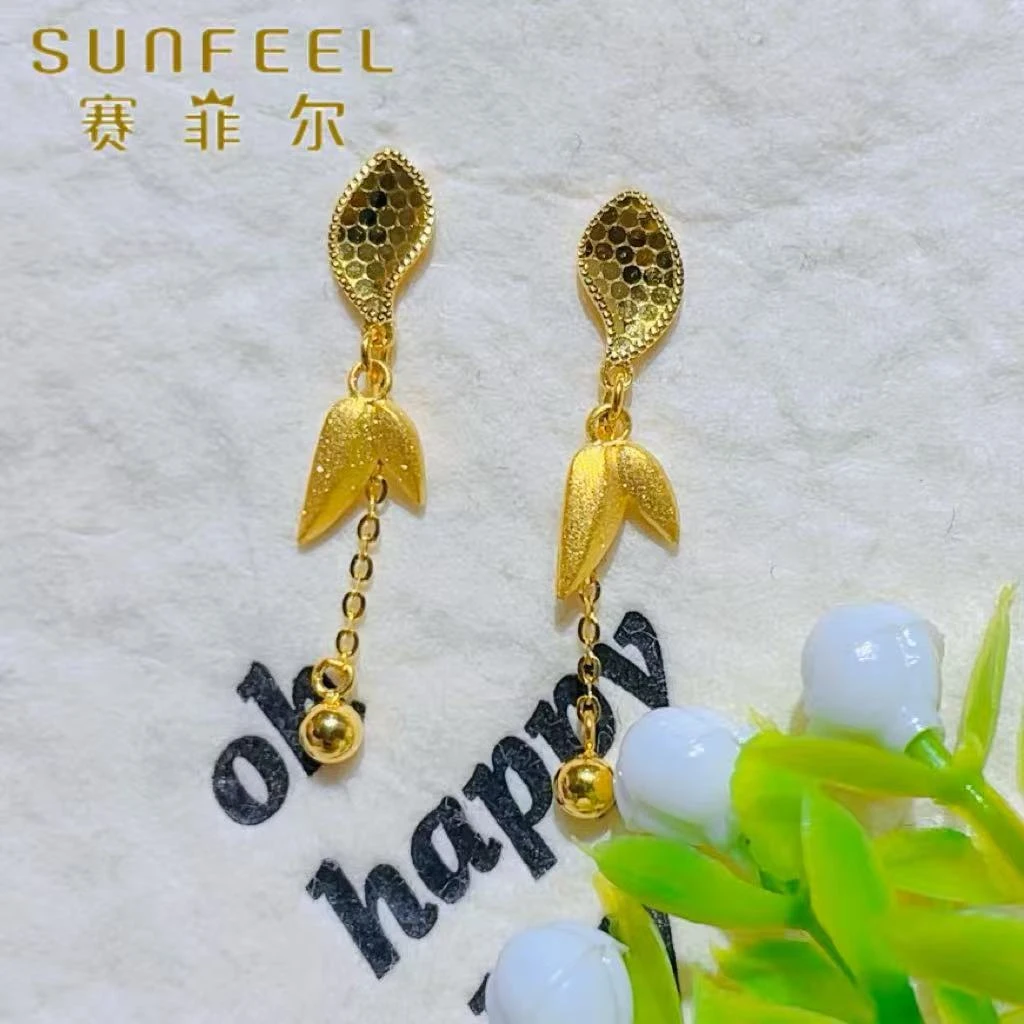 SUNFEEL/赛菲尔黄金足金鱼鳞竹叶黄金耳饰简约百搭5时尚轻奢G精工