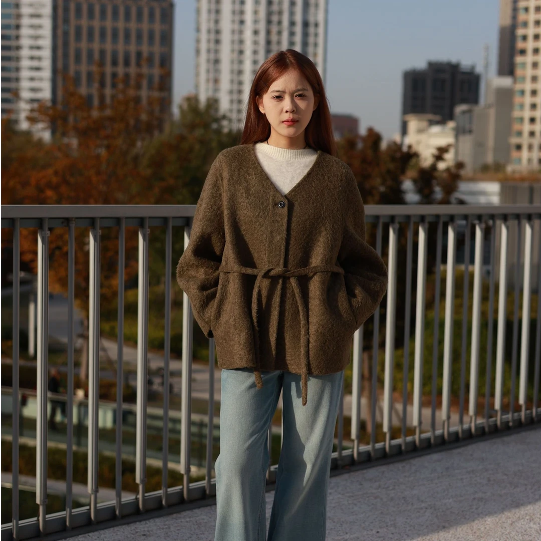 直筒型中长款厚款常规毛呢外套秋冬气质抽绳针织