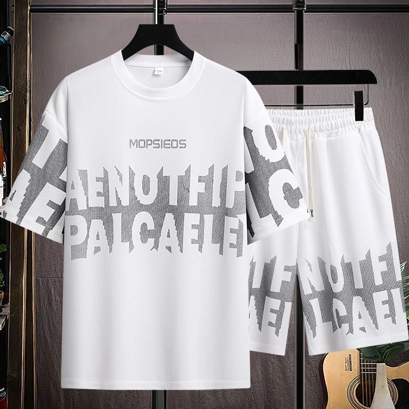 男士休闲运动短袖套装夏季潮流宽松透气半袖搭配宽松短裤男装一套