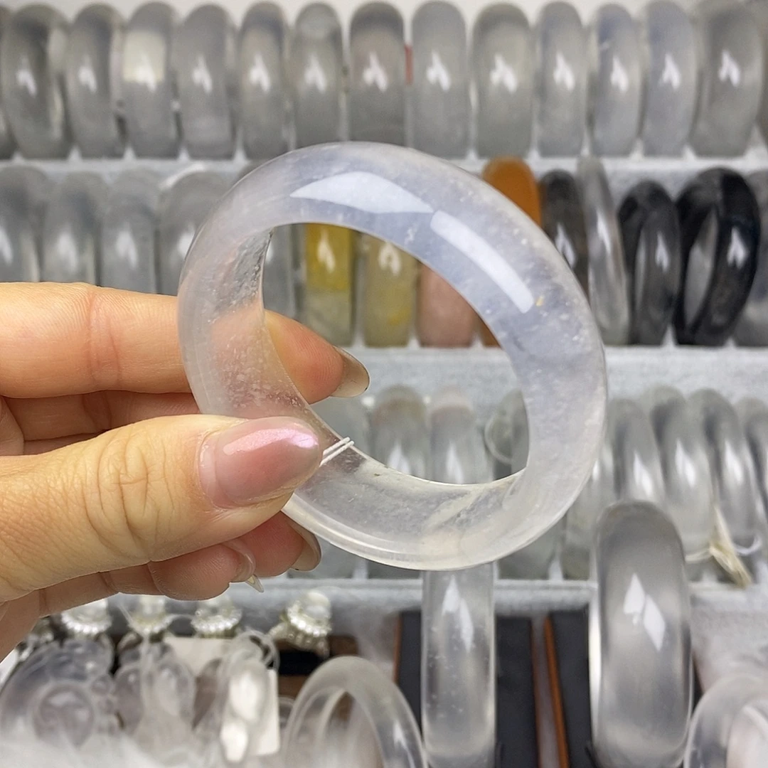 石英质玉未镶嵌手镯51.3白冰飘雪夹层微抠2225