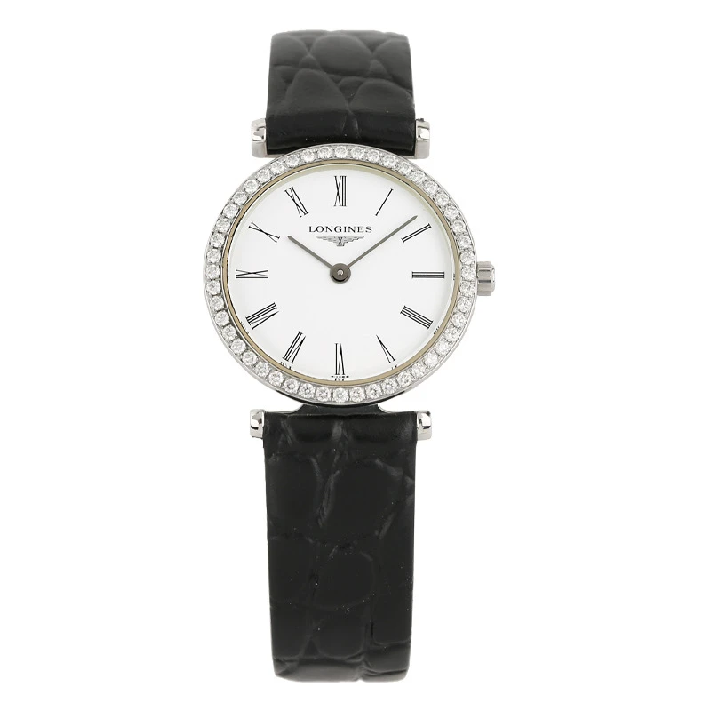 99新 Longines/浪琴 女表全套嘉岚/24mm石英手表/白盘外圈原镶钻