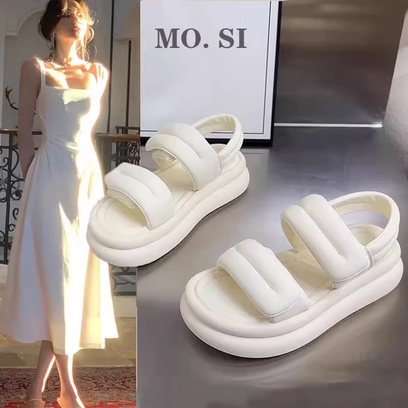 爆款厚底拖鞋女夏季外穿2025年踩屎感时尚沙滩凉鞋魔术贴面包凉拖