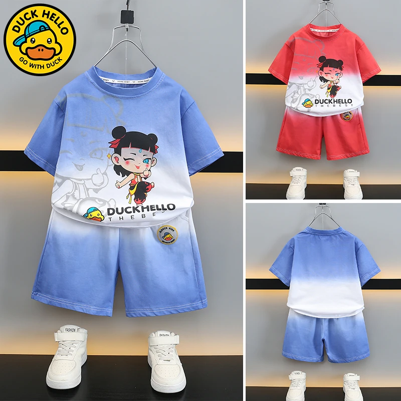 小黄鸭儿童服装小童夏装短袖套装2025新款洋气时髦中小童两件套