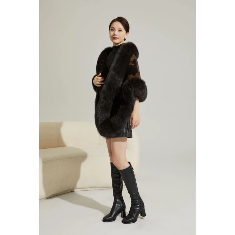 【品千姿】 新款整貂披肩狐狸毛领 咖色玫瑰